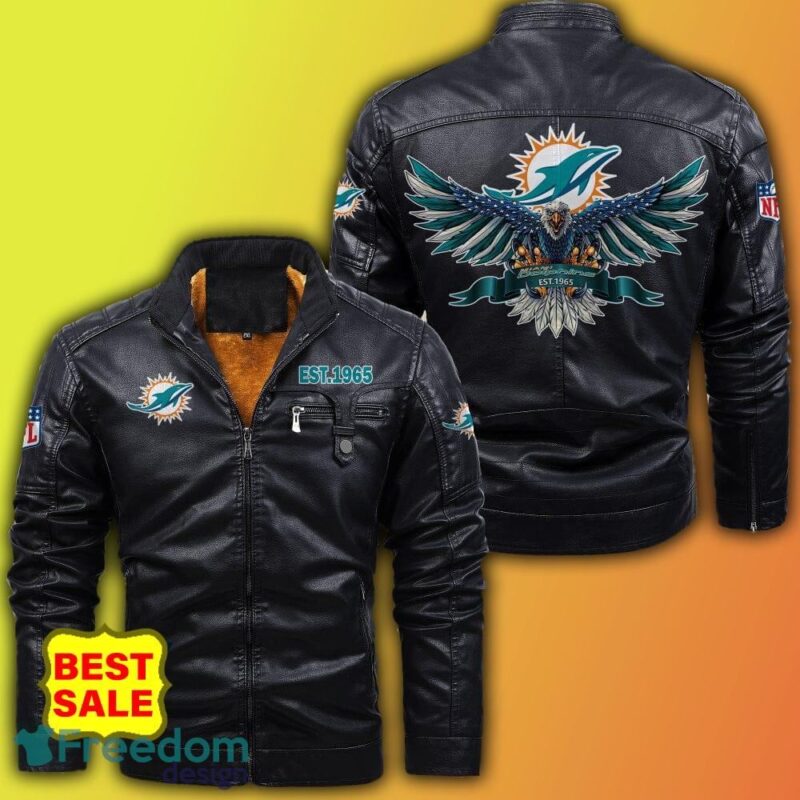 NFL Miami Dolphins 2D Leather Jacket Men And Women bLACK