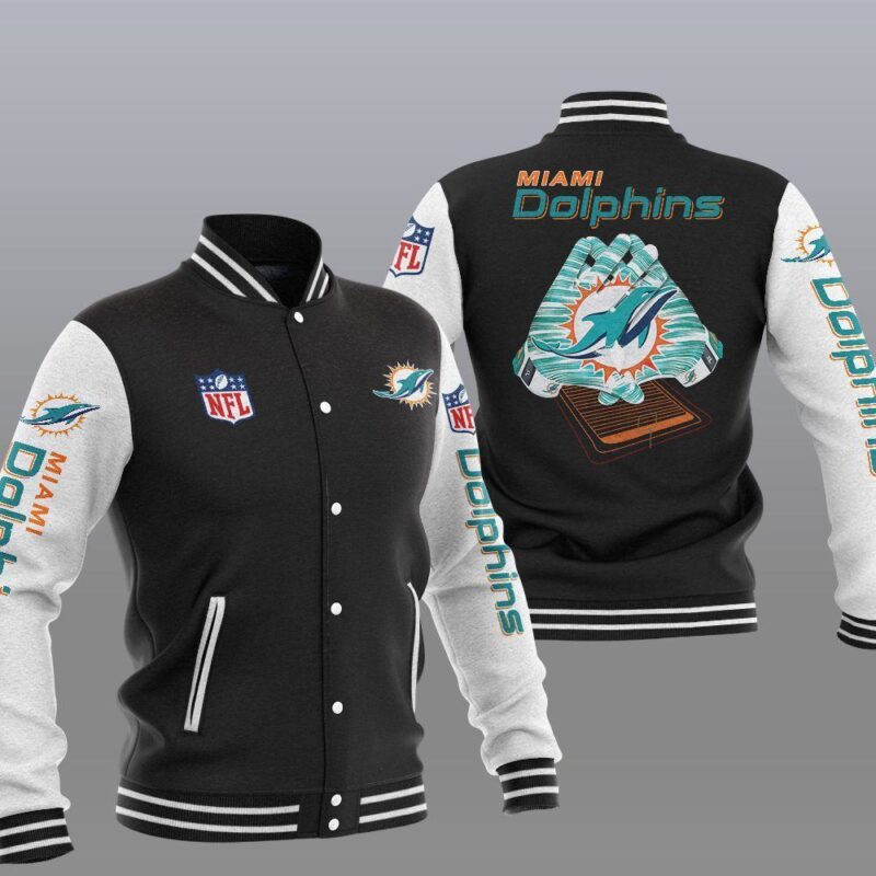 NFL MIAMI DOLPHINS Varsity Baseball Jacket For Fans 01