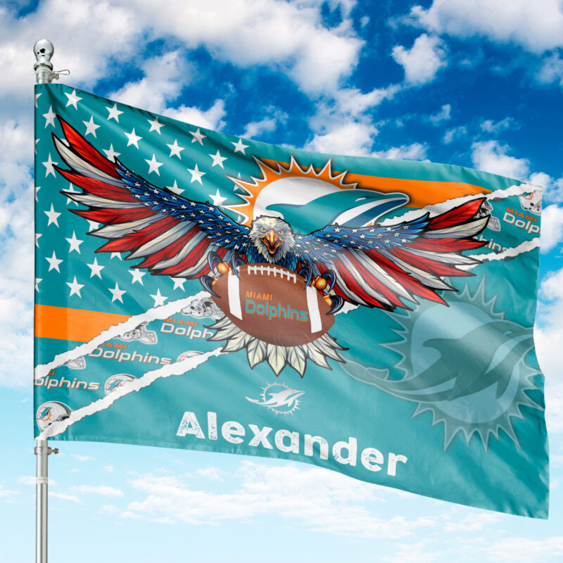 Sportswearmerch Miami Dolphins NFL Special Personalized Eagle Flag Gifts For Fans - Sportswearmerch