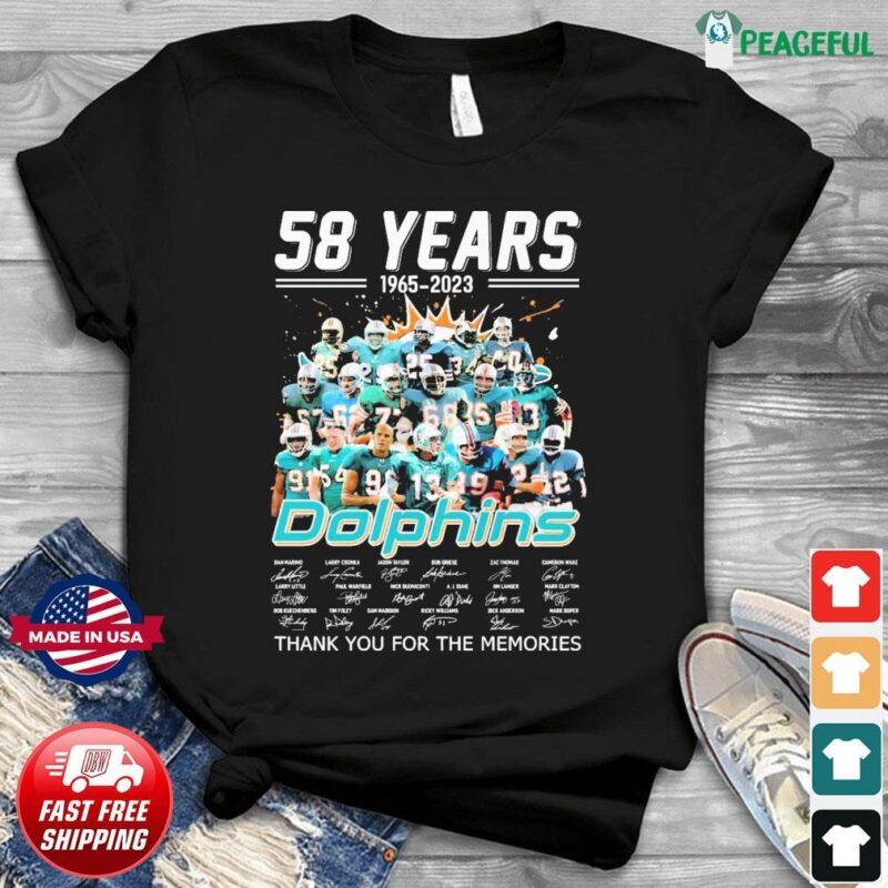 58 Years Miami Dolphins 1965-2023 Thank You For The Memories Signatures Shirt
