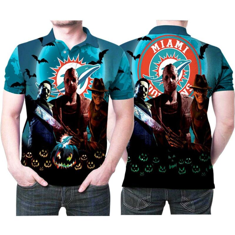 Halloween Miami Dolphins Michael Myers Freddy Krueger Jason Voorhees Polo Shirt