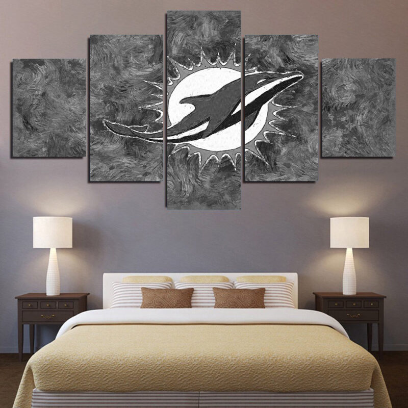 Miami Dolphins Art 5 Piece Canvas Art Wall Decor - Canvas Prints Artwork