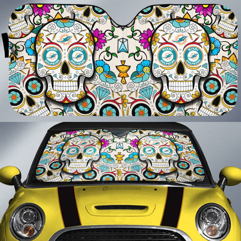 Miami Dolphins Car Sunshade Custom Sugar Skull Car Accessories