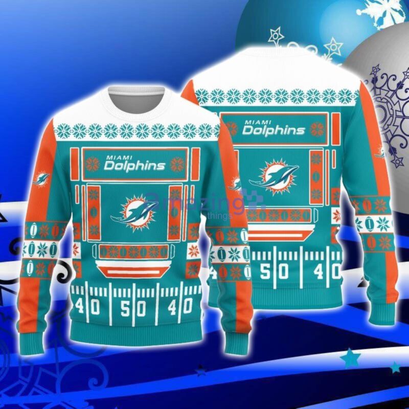 Miami Dolphins Christmas Bal Snowflake Pattern Winter Ugly Christmas Sweater