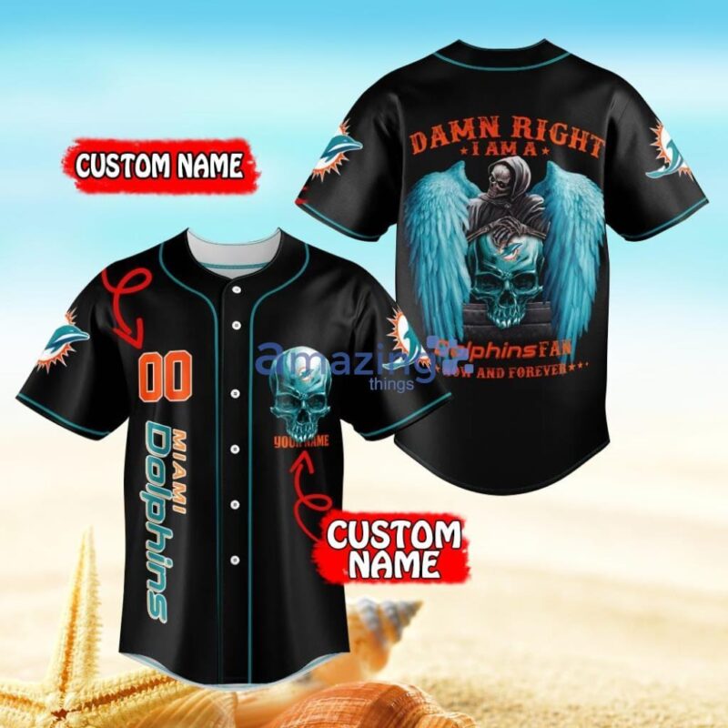Miami Dolphins Damn Right Skull NFL Baseball Jersey Shirt Gift