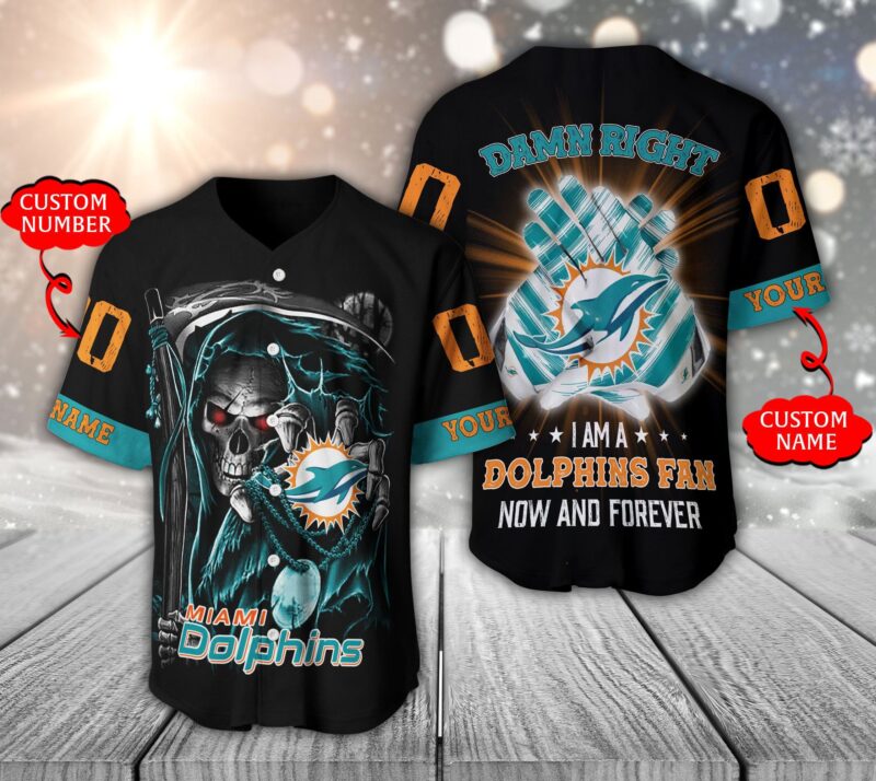 Miami Dolphins NFL 3D Baseball Jersey Personalized Skull Damn Right Shirt