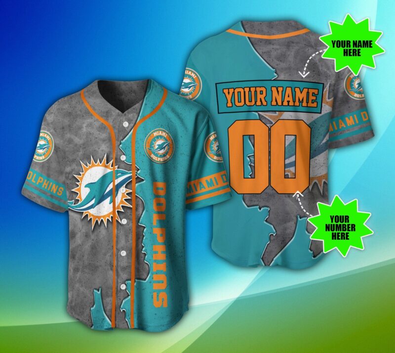 Miami Dolphins NFL 3D Personalized Baseball Jersey Shirt V1