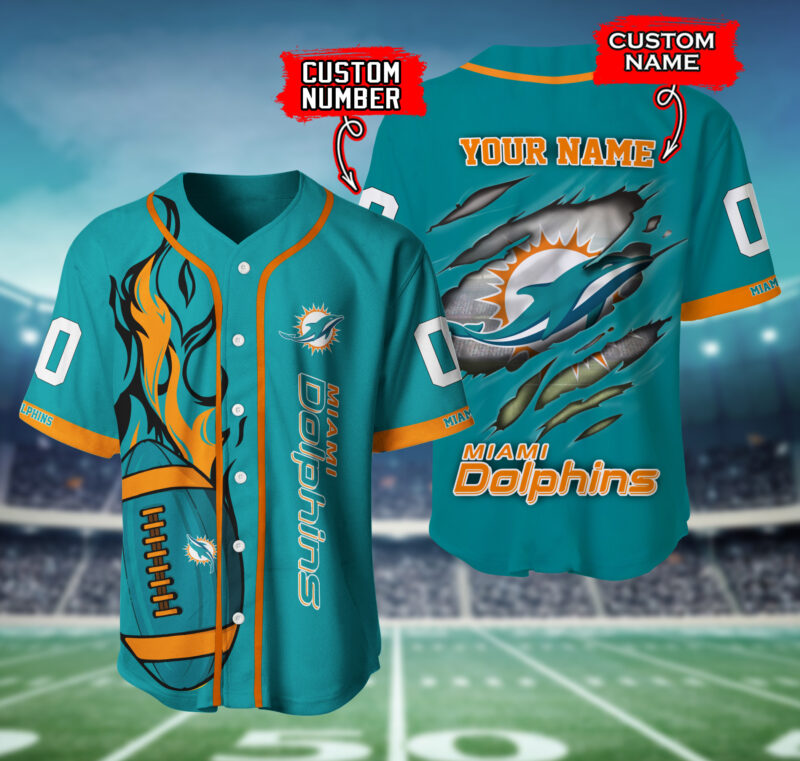 Miami Dolphins NFL 3D Personalized Baseball Jersey TMYNBB1280120
