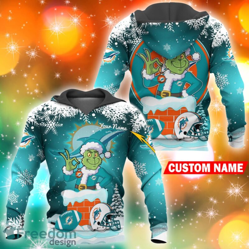 Miami Dolphins NFL Christmas Grinch in Chimney 3D Hoodie