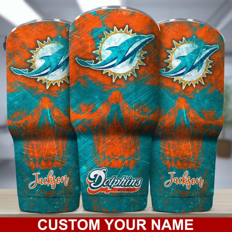 Miami Dolphins NFL-Custom Tumbler Skull Pattern For Sports Fan NA30627