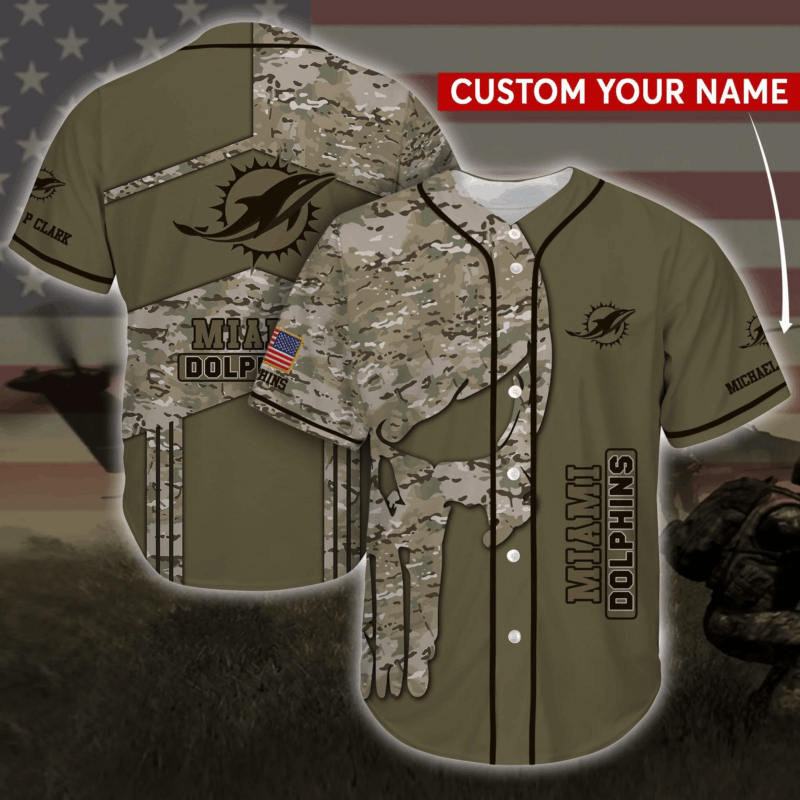 Miami Dolphins NFL Personalized Personalized Name Baseball Jersey Shirt Camo
