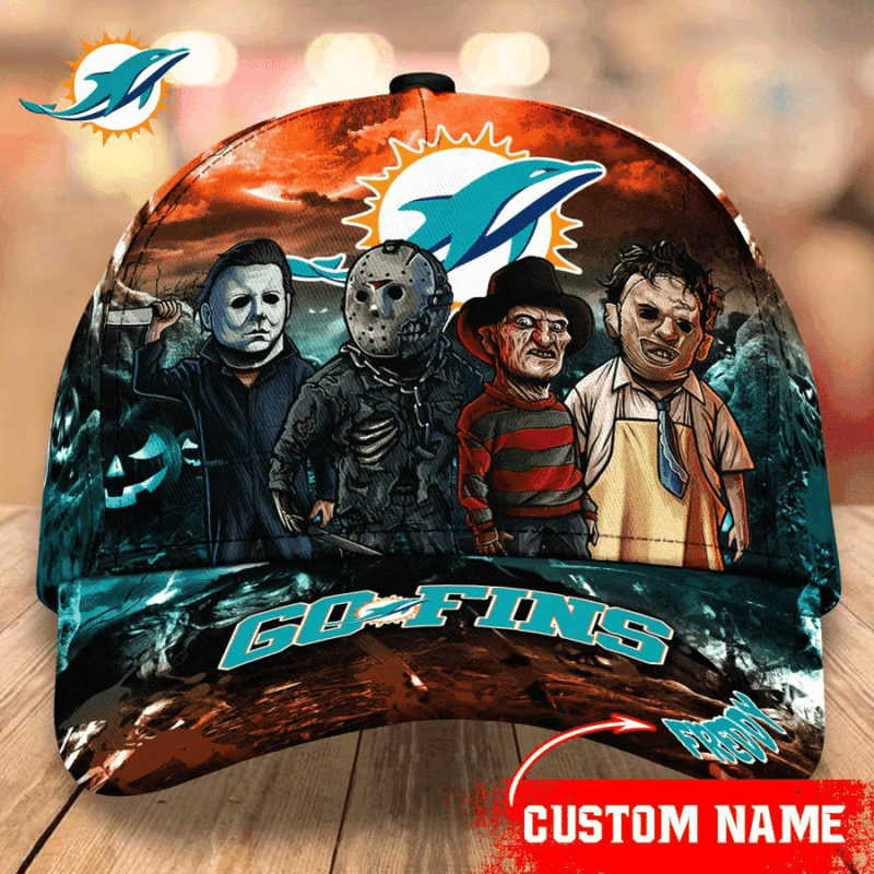 Miami Dolphins NFL Personalized Trending Cap Mixed Horror Movie Characters