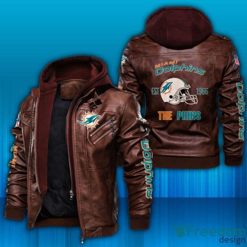 Miami Dolphins NFL The Dolphins Est 1966 Leather Jacket Brown