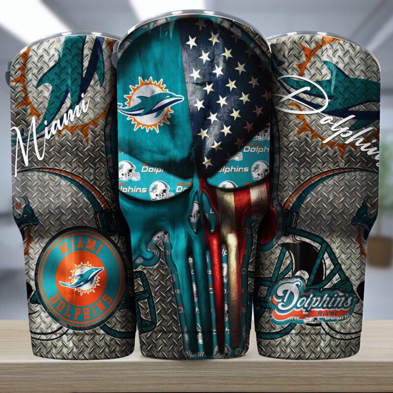 Miami Dolphins NFL-Tumbler Skull Iron Pattern For Sports Enthusiasts TD30980
