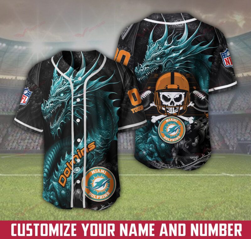 Miami Dolphins-PERSONALIZED NFL 3D BASEBALL JERSEY Shirt