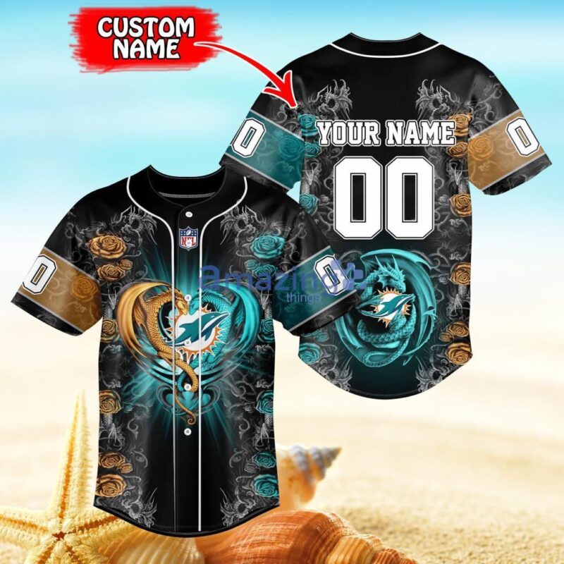 Miami Dolphins Personalized NFL Dragon Baseball Jersey Shirt Gift