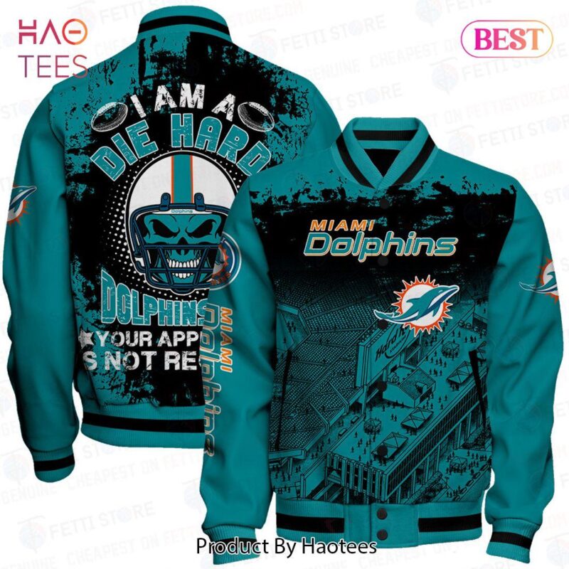 Miami Dolphins Skull Helmet Halloween Pattern Varsity Jacket