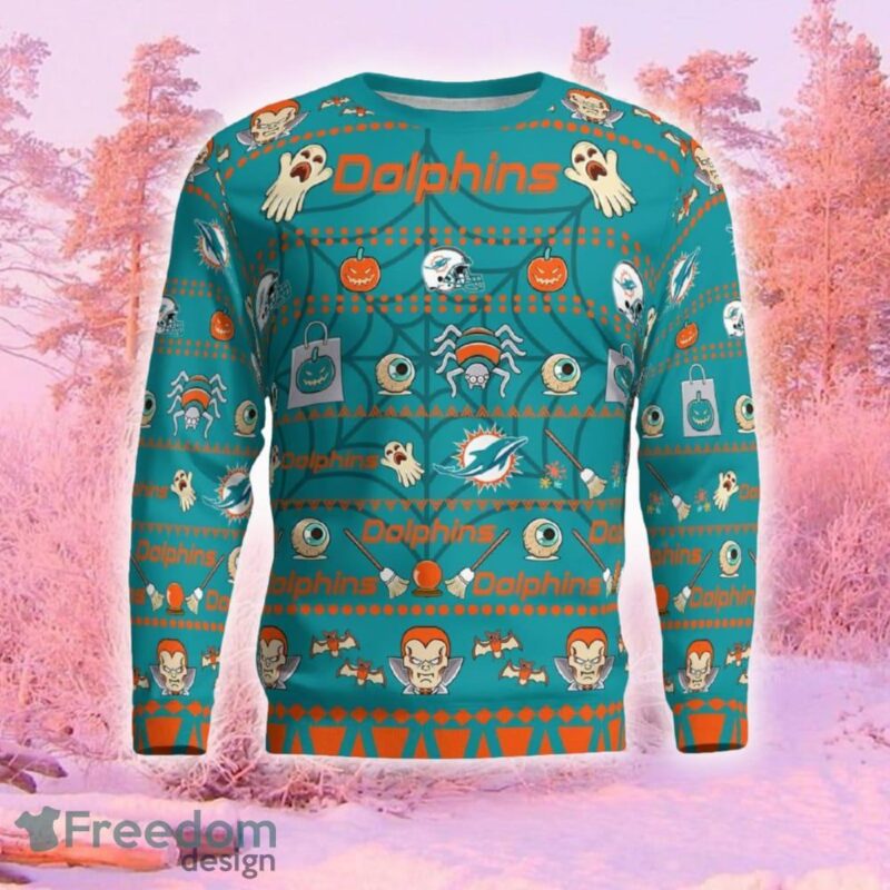 Miami Dolphins Spooky Ghost Pumpkin Funny Ugly Christmas Sweater Gift