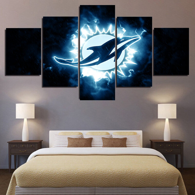 Miami Dolphins Thunder 5 Piece Canvas Art Wall Decor - Canvas Prints Artwork