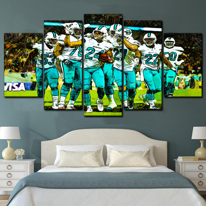 Miami Dolphins Touchdown Celebration 1 5 Piece Canvas Art Wall Decor - Canvas Prints Artwork