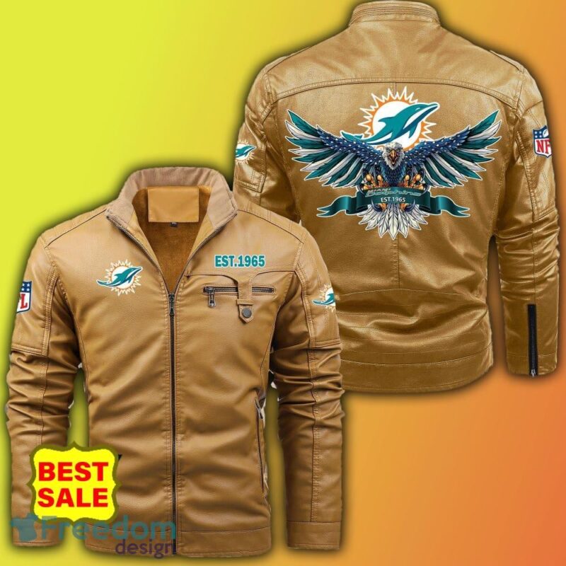 NFL Miami Dolphins 2D Leather Jacket Men And Women Brow