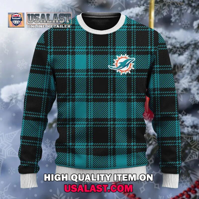 NFL Miami Dolphins Plaid Christmas Sweater