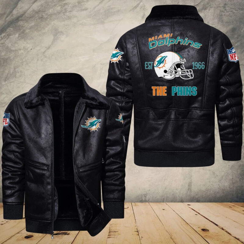 Obtain Miami Dolphins Fleece Leather Bomber Jacket Up for Grabs