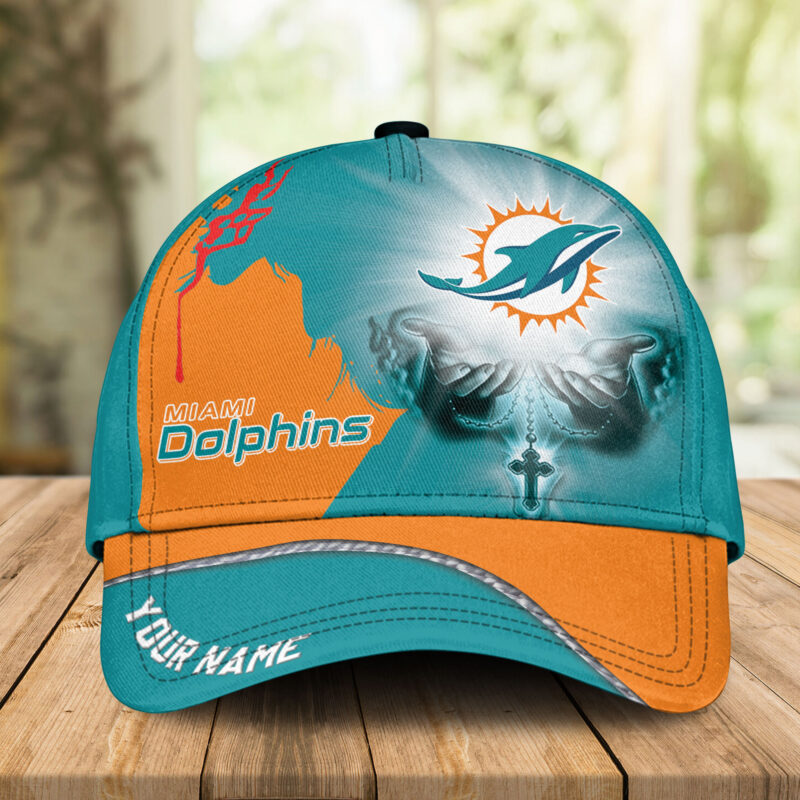 Sportswearmerch Miami Dolphins NFL Custom Name Jesus Hand Cap Gifts For Fans - Sportswearmerch