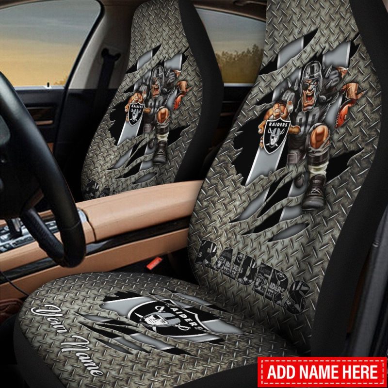 Custom Name NFL Las Vegas Raiders Mascot Car Seat Covers - Siblinglove