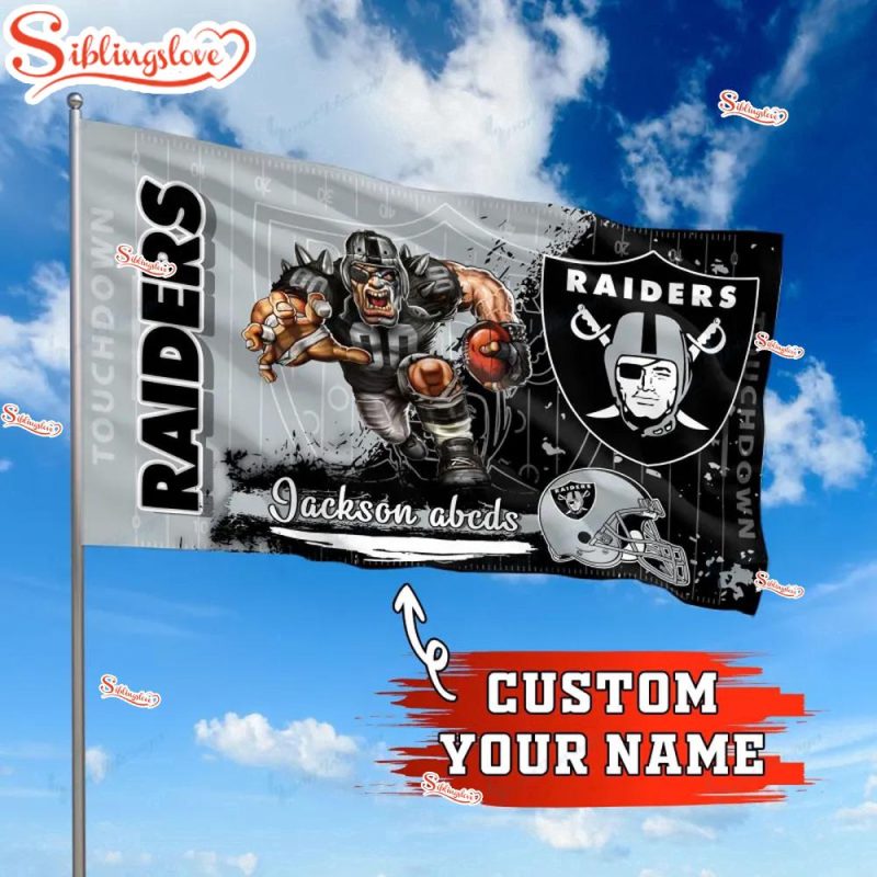 Custom Name NFL Las Vegas Raiders Mascot Pattern House And Garden Flag - Siblinglove