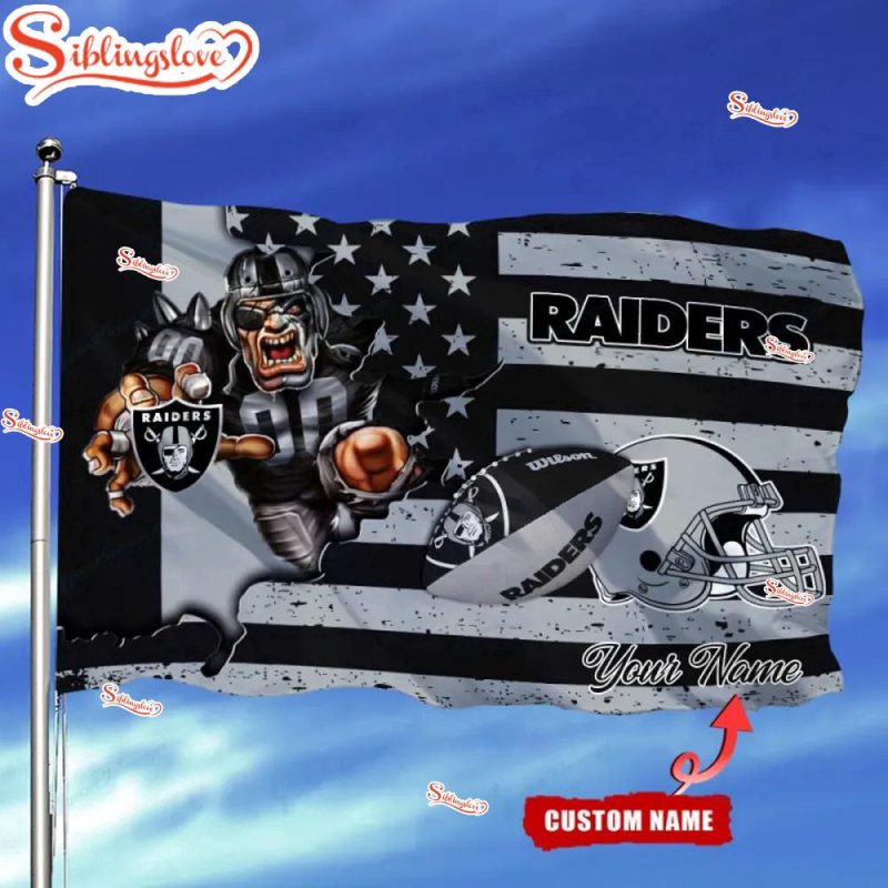 Custom Name NFL Las Vegas Raiders US Flag Mascot Pattern House And Garden Flag - Siblinglove