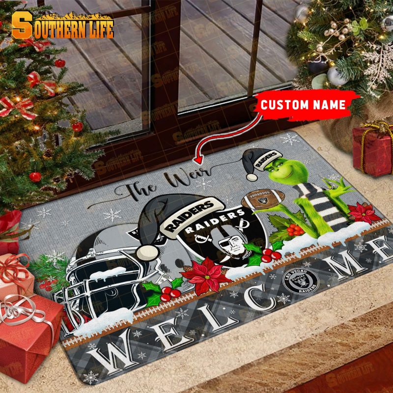 Las Vegas Raiders Christmas Personalized Doormat BGDMM554