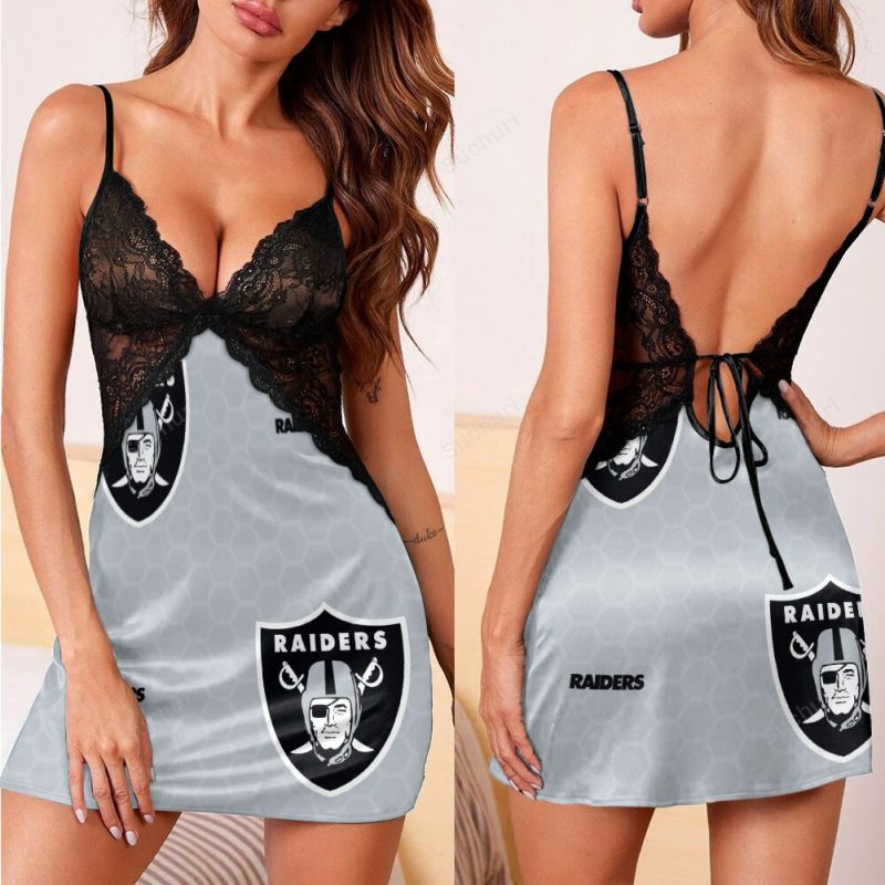 Las Vegas Raiders Logo Pattern8 3d Back Straps Cami Dress With Lace