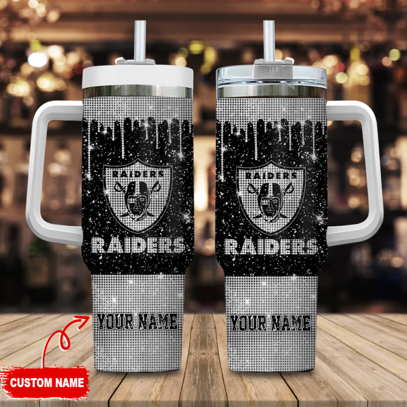 Las Vegas Raiders NFL Glitter Custom Stanley Cup 40 oz 30 oz Tumbler With Handle | StormMerch