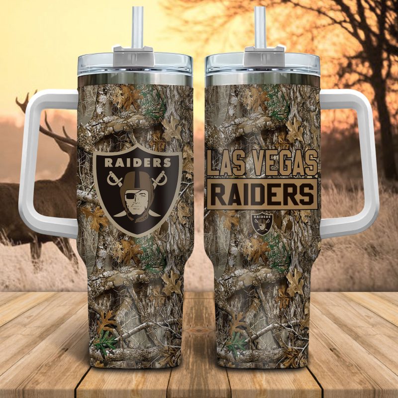 Las Vegas Raiders NFL Hunting Realtree Custom Stanley Cup 40 oz 30 oz Tumbler With Handle | StormMerch
