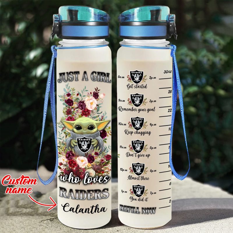 Oakland Raiders Baby Yoda Grogu Water Tracker Bottle - Raidersfanworld.com