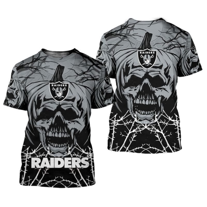 Raiders t shirt Halloween pumpkin skull - Raidersfanworld.com