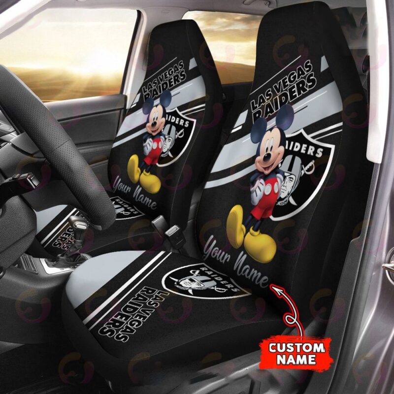 Custom Name NFL Las Vegas Raiders Mickey Mouse Car Seat Covers - Siblinglove