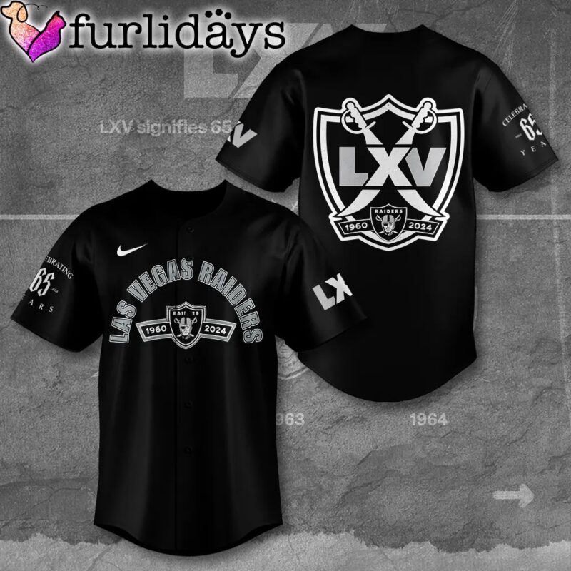 Las Vegas Raiders Celebrating 65 Years Baseball Jersey
