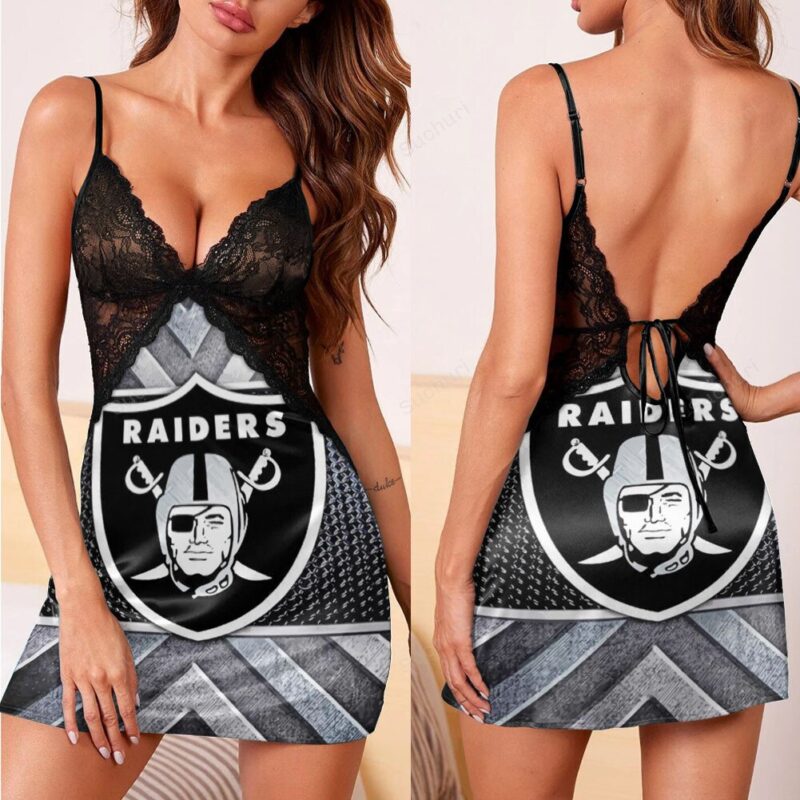 Las Vegas Raiders Logo Metal2 3d Back Straps Cami Dress With Lace