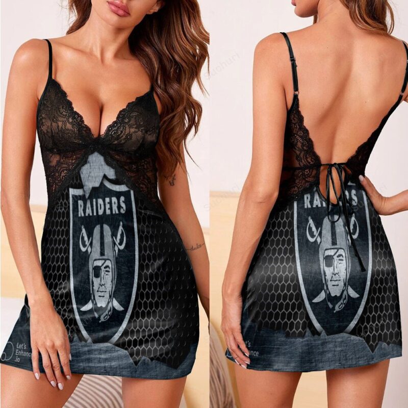 Las Vegas Raiders Logo Metal3 3d Back Straps Cami Dress With Lace