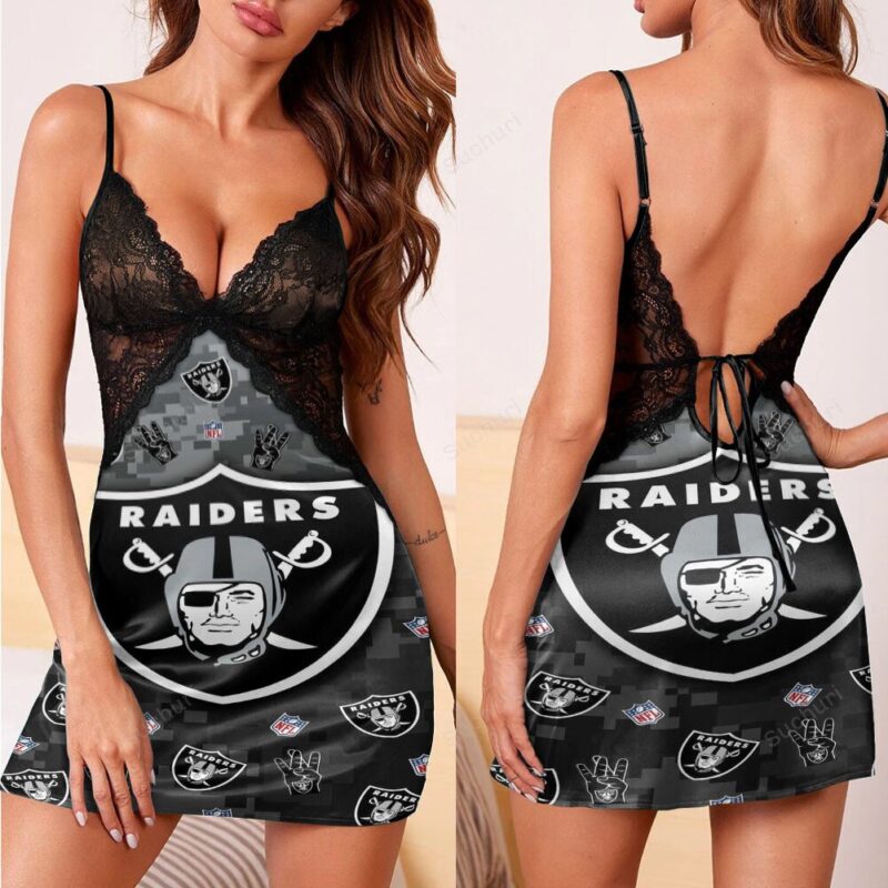 Las Vegas Raiders Logo Pattern Metal 3d Back Straps Cami Dress With La
