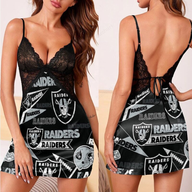 Las Vegas Raiders Logo Pattern11 3d Back Straps Cami Dress With Lace