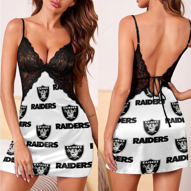 Las Vegas Raiders Logo Pattern14 3d Back Straps Cami Dress With Lace