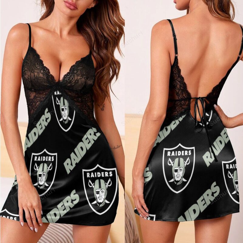 Las Vegas Raiders Logo Pattern15 3d Back Straps Cami Dress With Lace