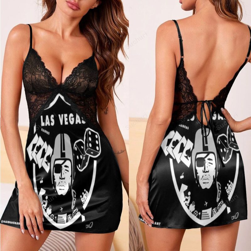Las Vegas Raiders Logo Play Cards 3d Back Straps Cami Dress With Lace