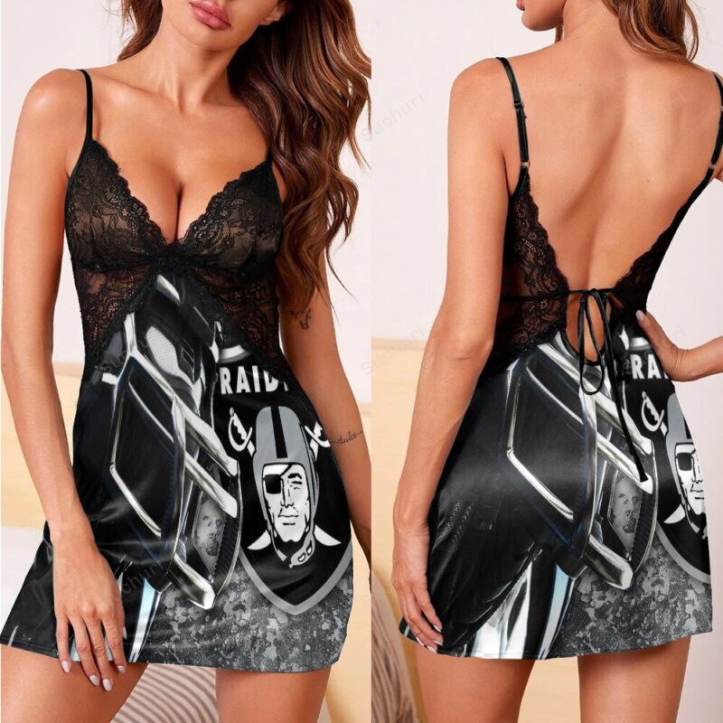 Las Vegas Raiders Logo Player Art 3d Back Straps Cami Dress With Lace