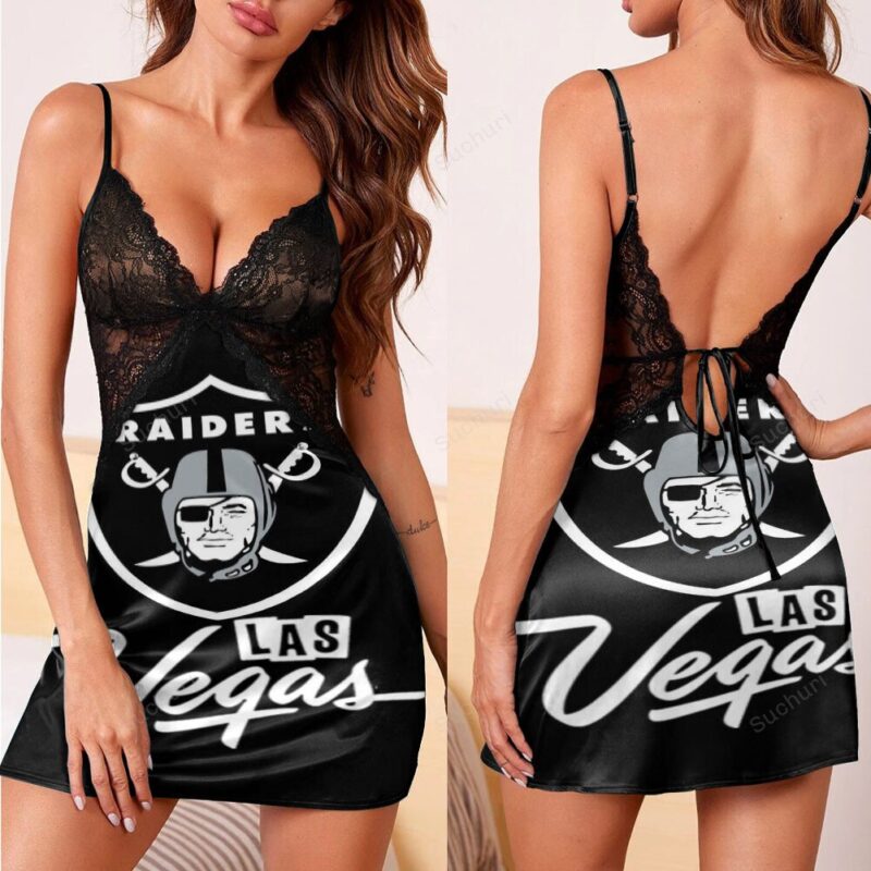 Las Vegas Raiders Logo Text3 3d Back Straps Cami Dress With Lace