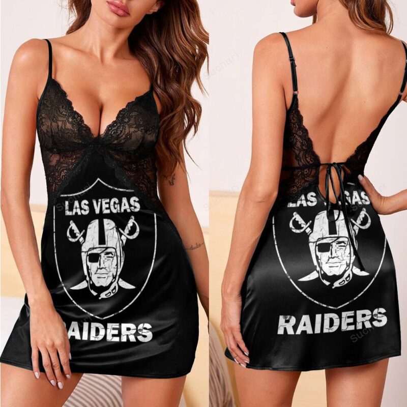 Las Vegas Raiders Logo Vintage 3d Back Straps Cami Dress With Lace