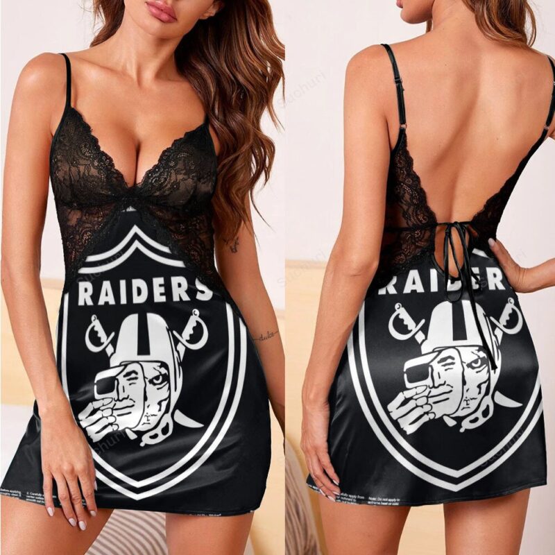 Las Vegas Raiders Mask Skull 3d Back Straps Cami Dress With Lace